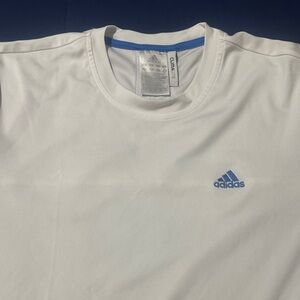 Adidas Men's White Tee with Blue Logo